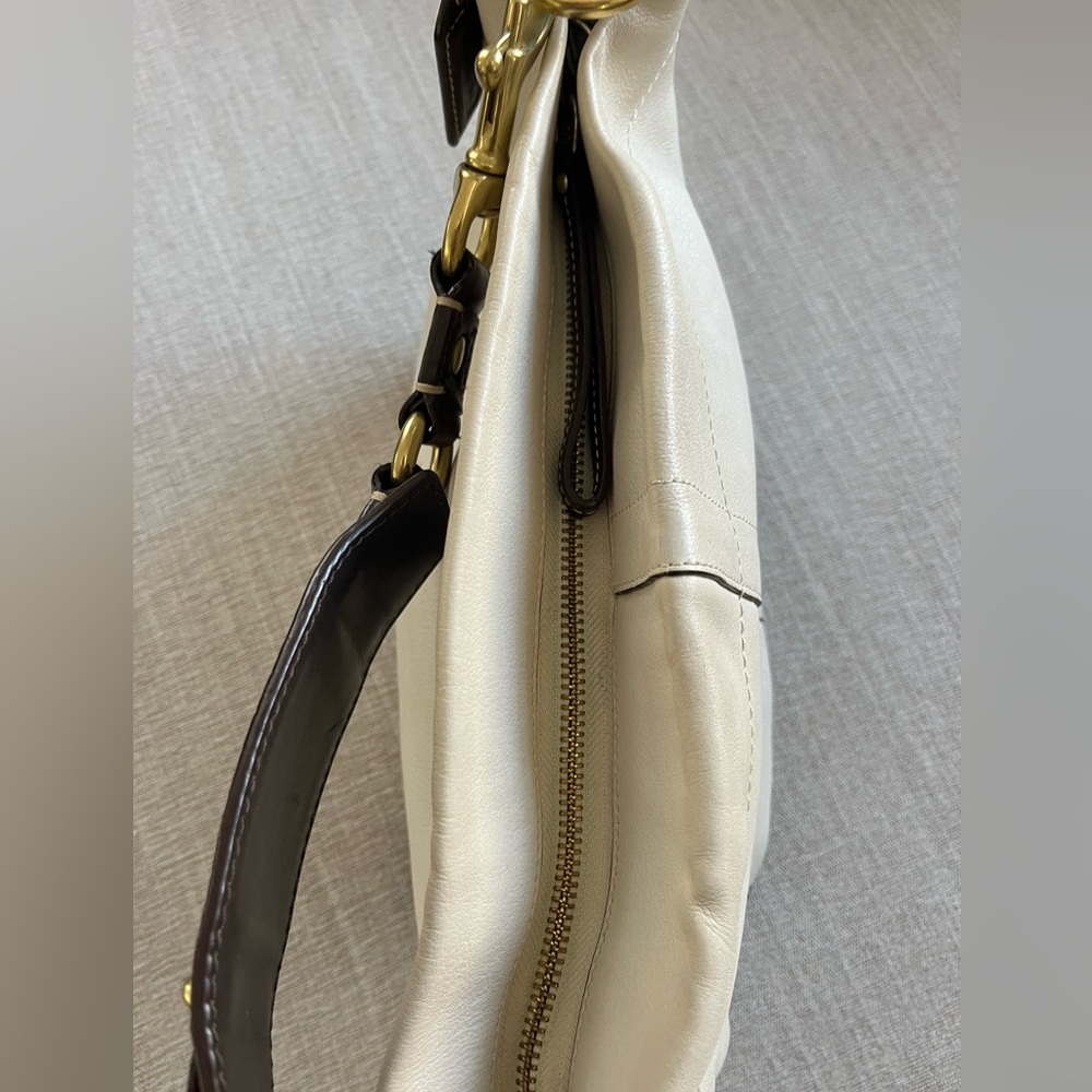 COACH Carly Cream Leather Hobo Handbag w/Brown Leather Trim and Brass Hardware - Picture 5 of 16